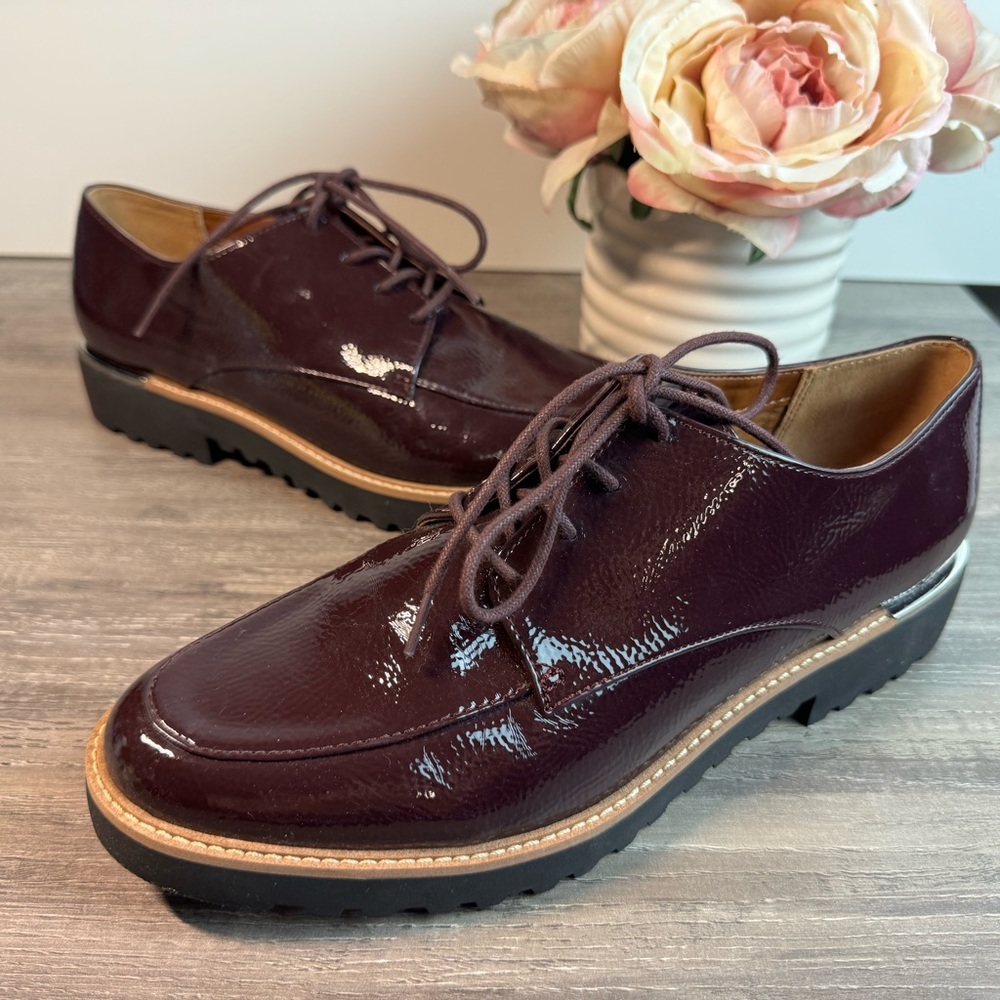 Franco Sarto Women's Patent Leather Burgundy Oxford Flats